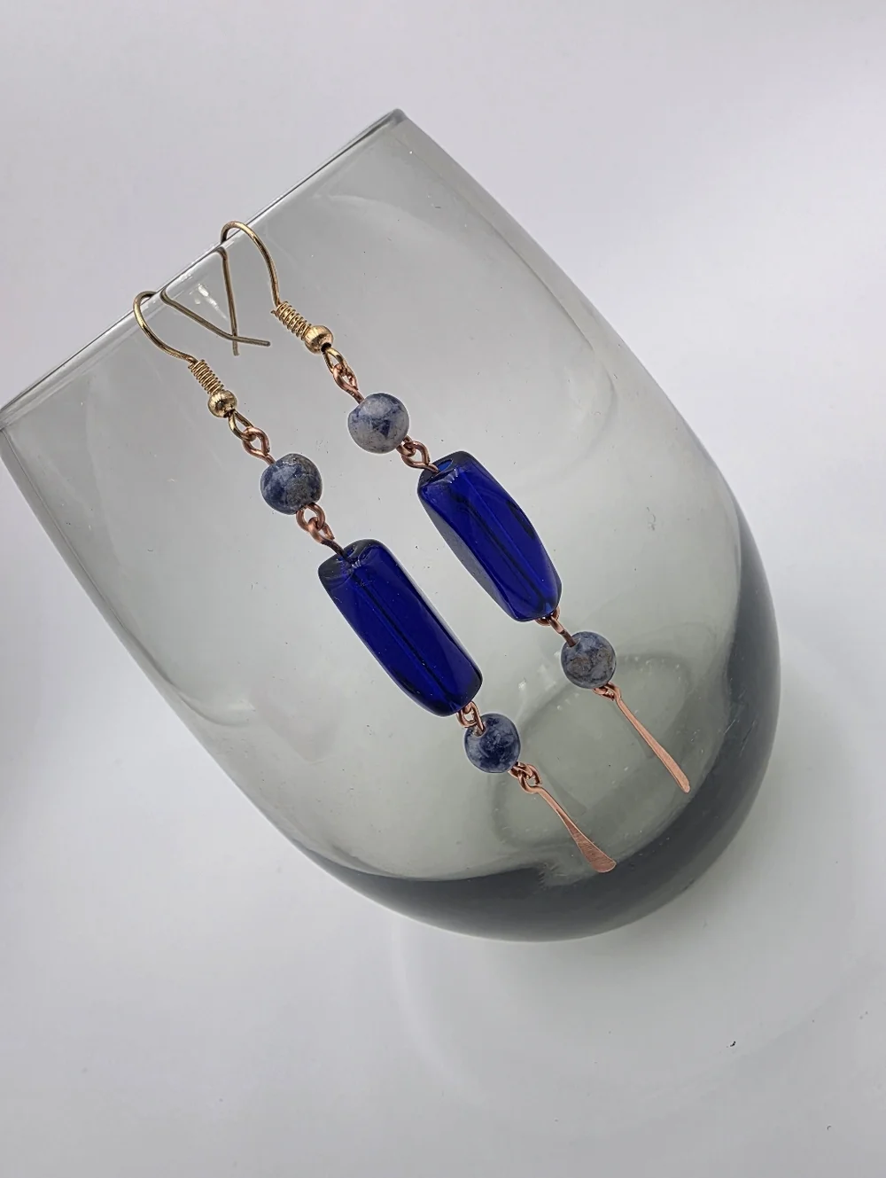 Handmade Cobalt Blue Beaded Drop Earrings - Women Jewelry - Picture 4 of 6